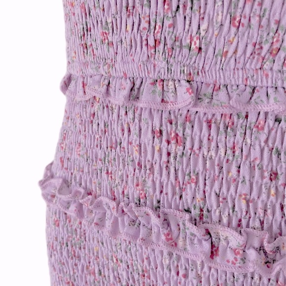 MINX & MOSS mauve purple floral bodycon Dress Ruffles - Picture 3 of 8